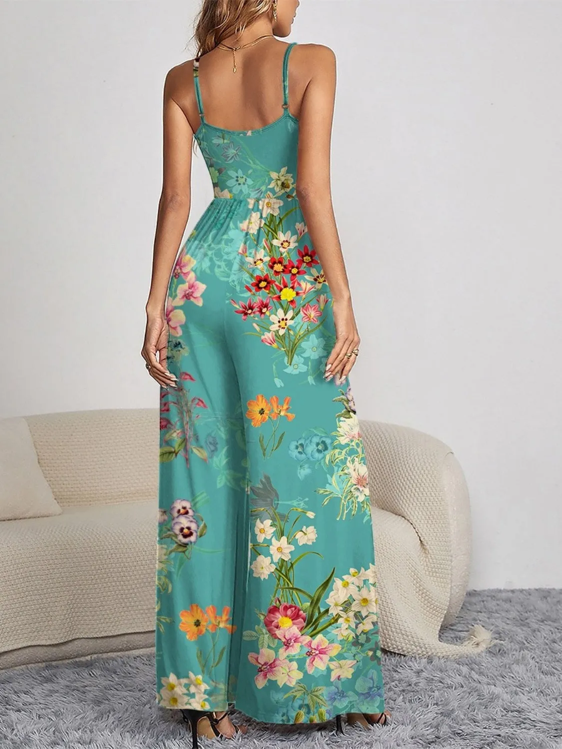 🌸 Decorative Button Spaghetti Strap Wide Leg Jumpsuit 🌸