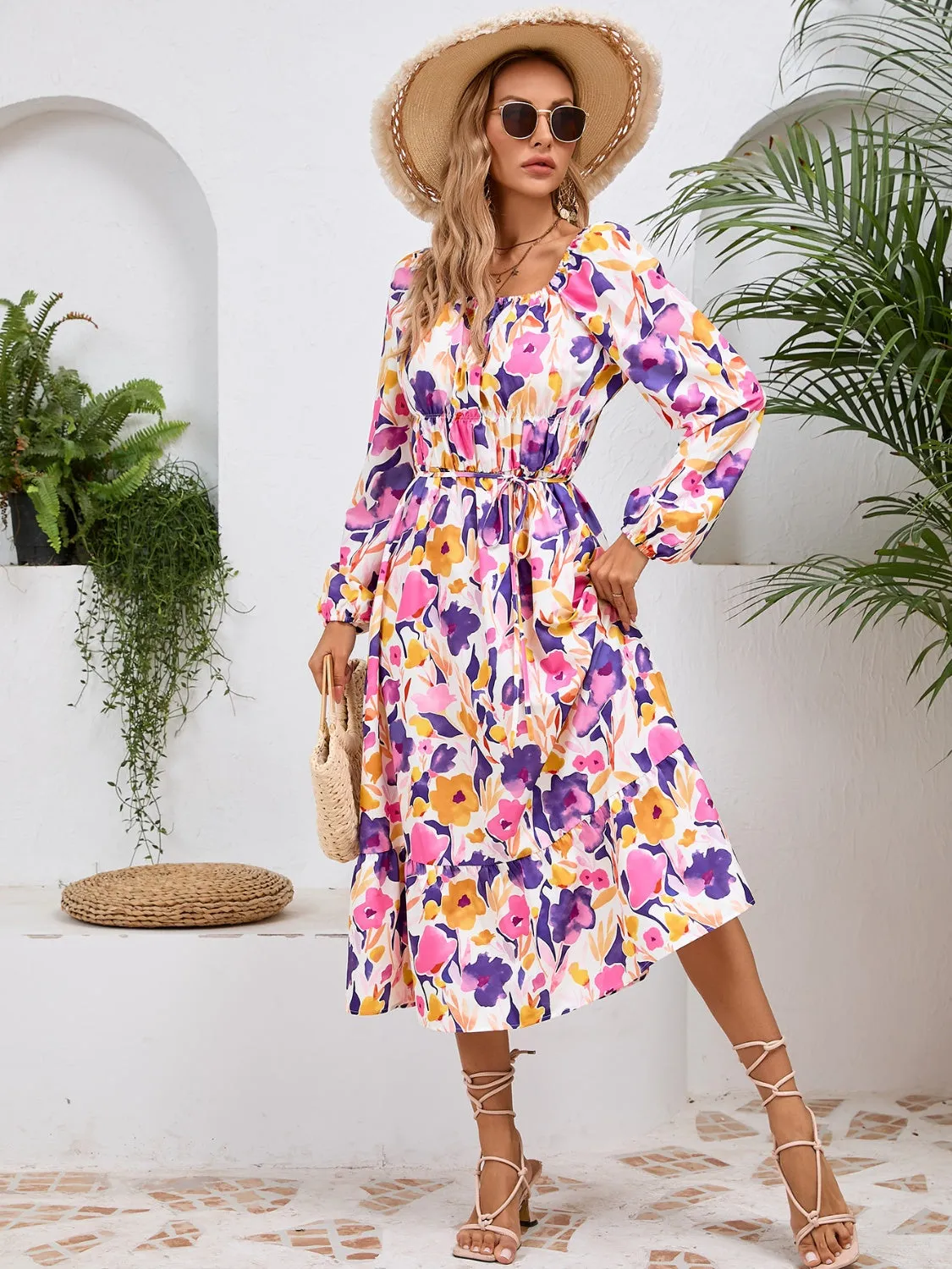 🌼 Printed Long Sleeve Midi Dress 🌼