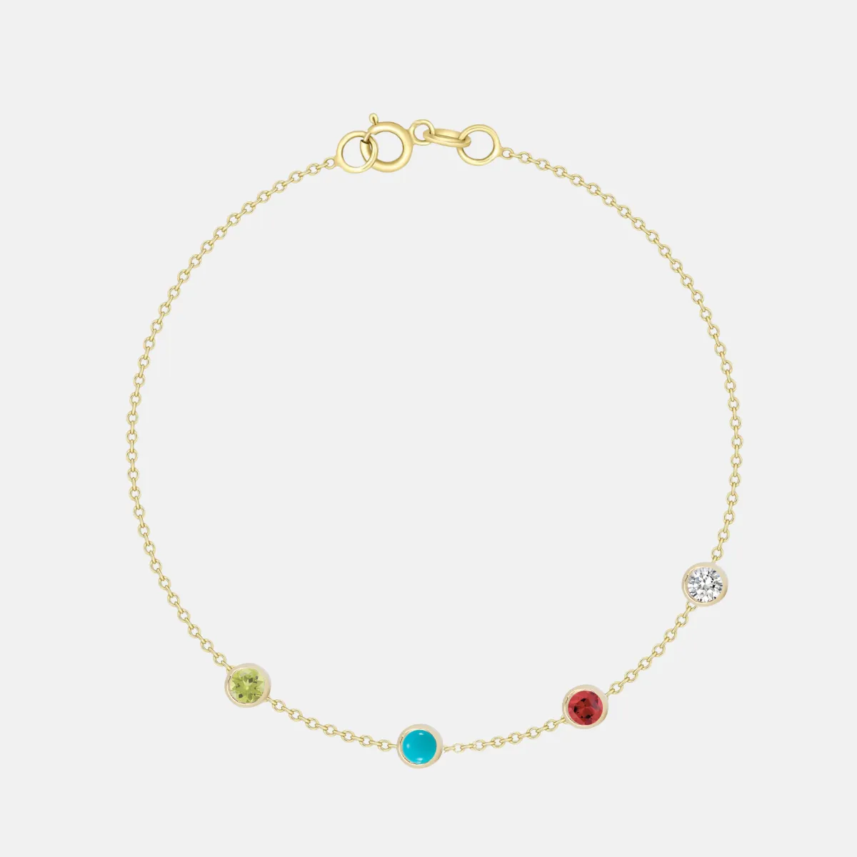 14K Gold 4 Birthstone Charms Bracelet