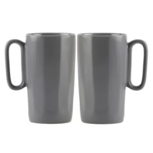 2 Ceramic Mugs With Handle 330ml Grey