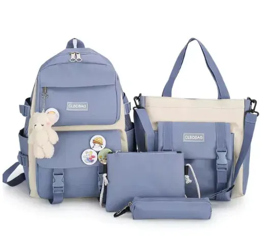 5-Piece Canvas Backpack Set for Teen Girls Fashionable School and Travel Bags^