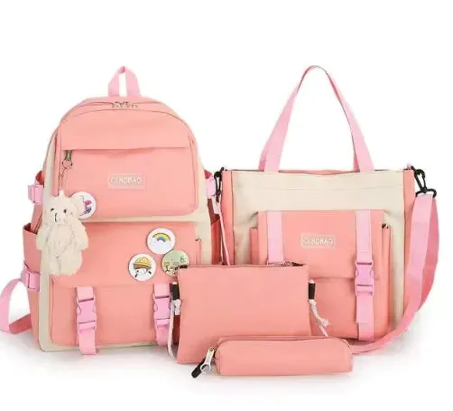 5-Piece Canvas Backpack Set for Teen Girls Fashionable School and Travel Bags^