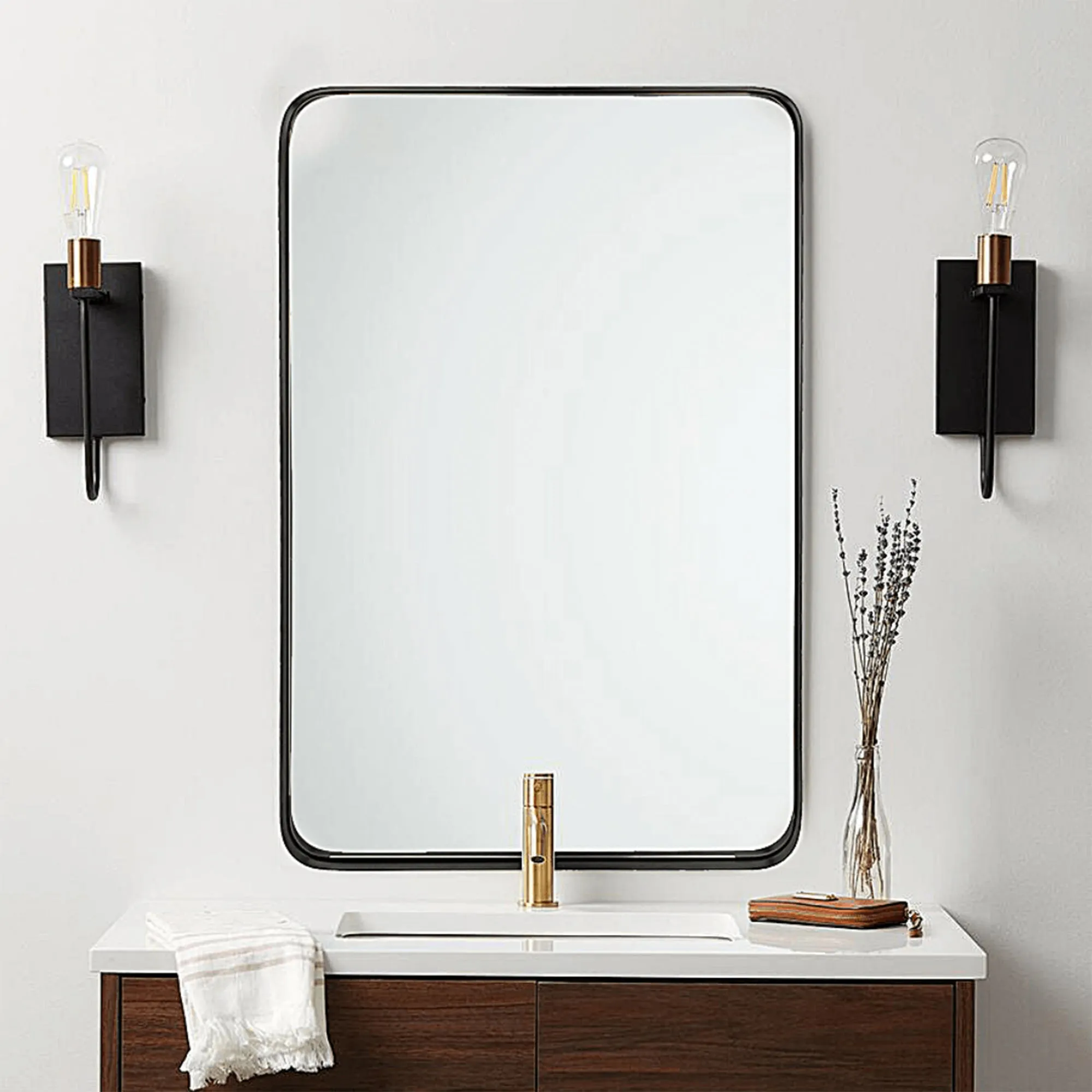 ANDY STAR  16 x 20 Inch Rectangular Hanging Bathroom Vanity Mirror, Black (Used)