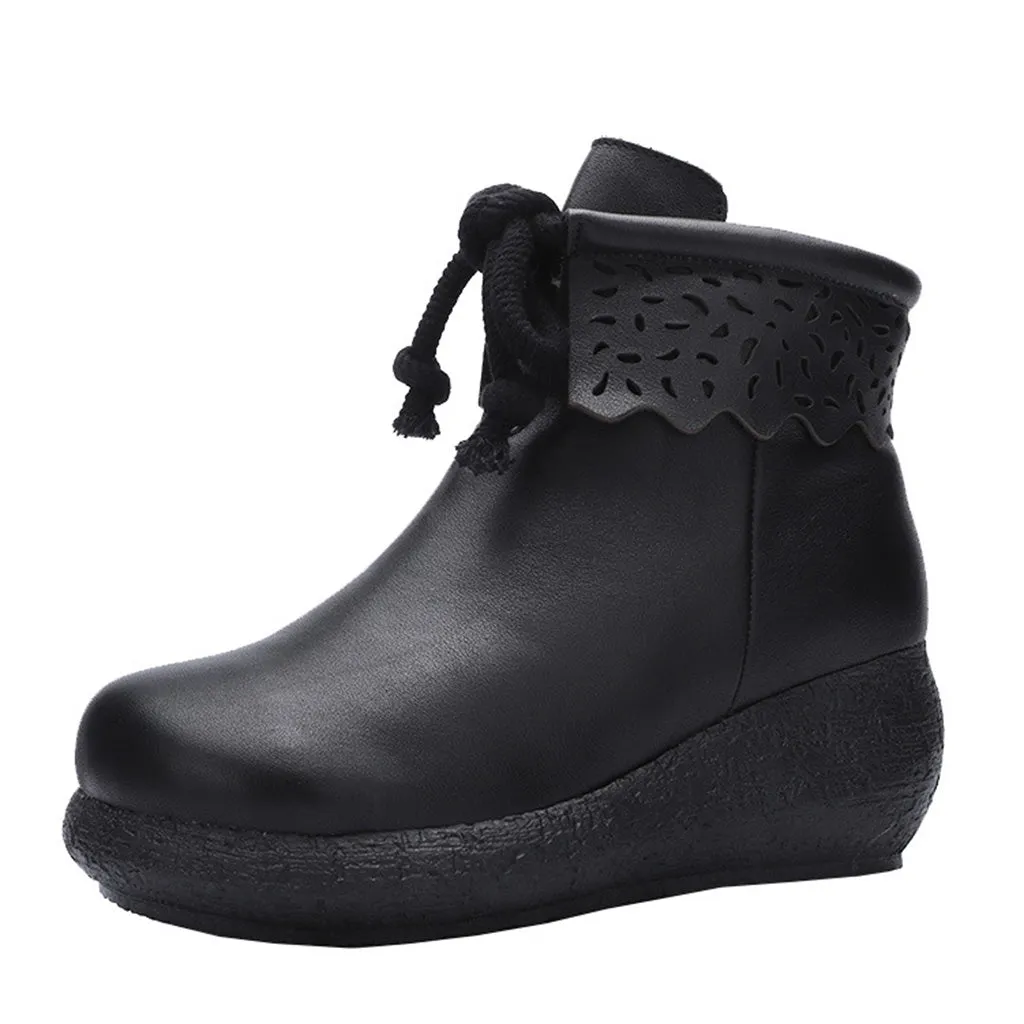 Autumn Winter Thick Leather Warm Comfortable Cotton Women's boots