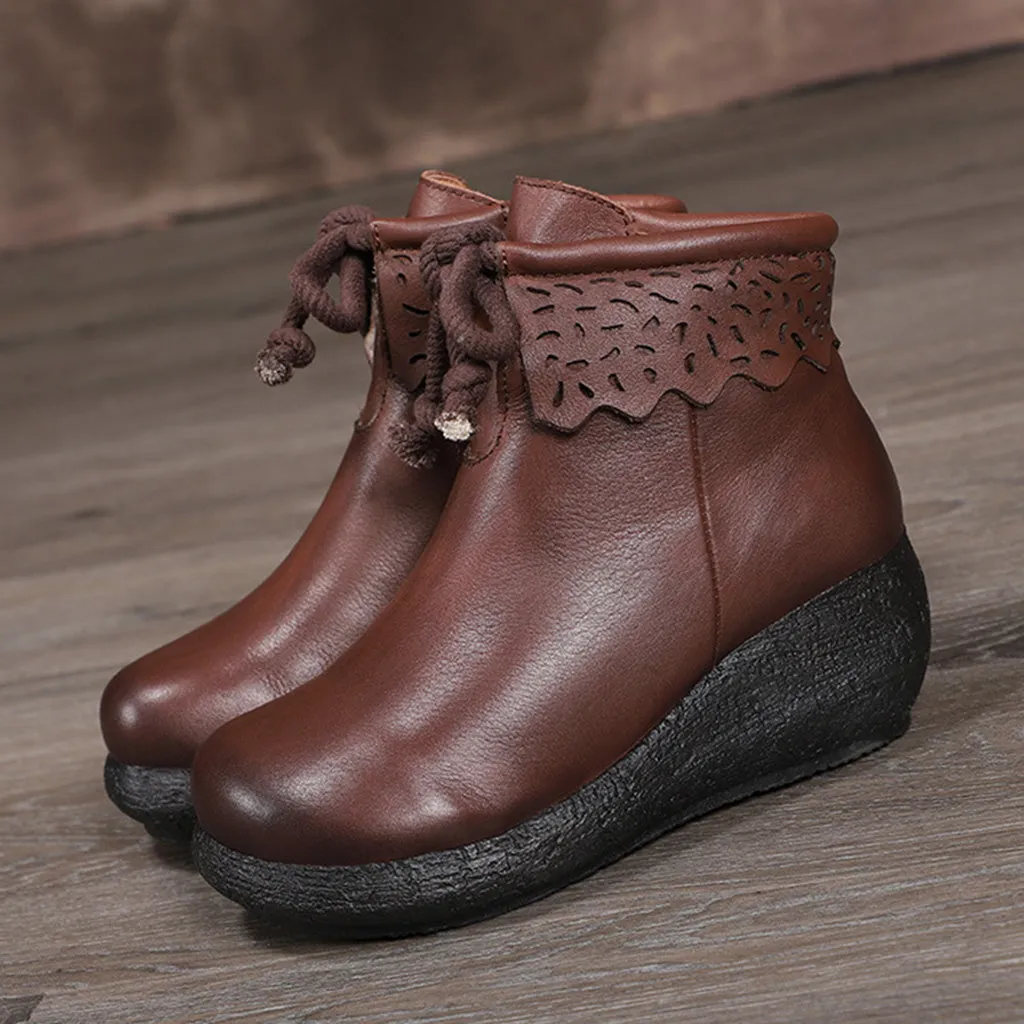 Autumn Winter Thick Leather Warm Comfortable Cotton Women's boots