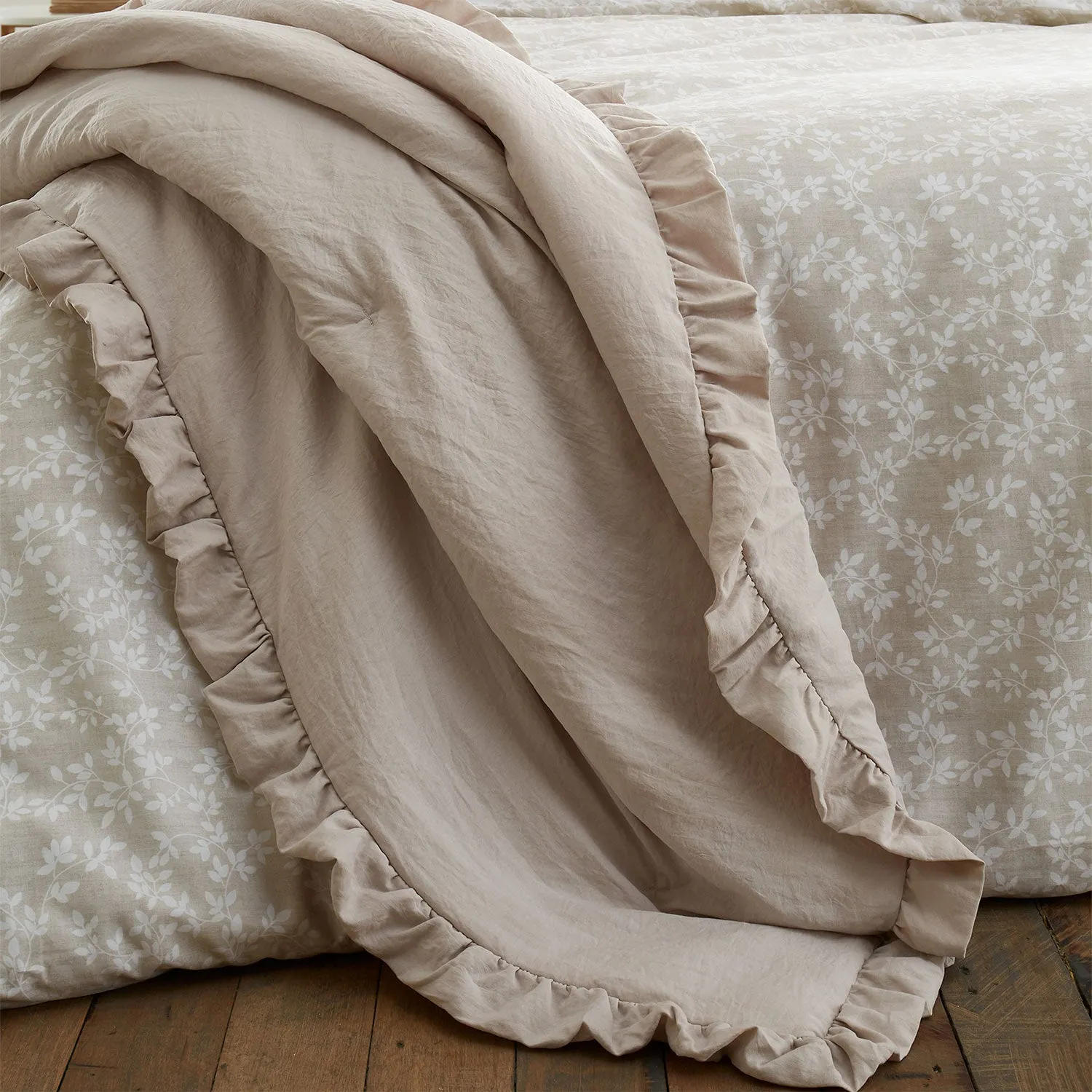 Bianca Soft Washed Frill Natural Bedspread (220cm x 230cm)