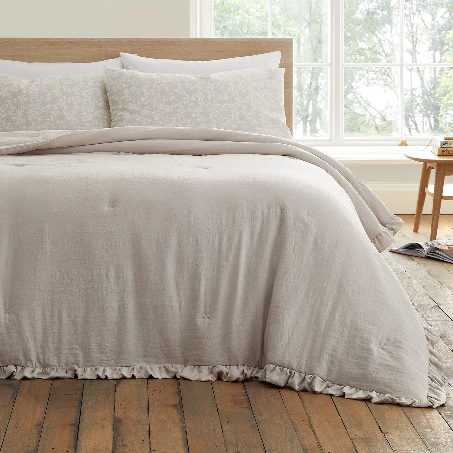 Bianca Soft Washed Frill Natural Bedspread (220cm x 230cm)