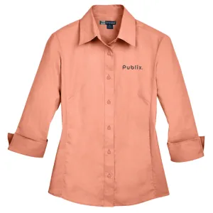 Blue Generation Ladies' 3/4 Sleeve Stretch Poplin Shirt - Salmon