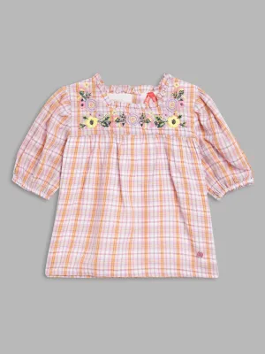 Blue Giraffe Girls Yellow Checked Square Neck Top