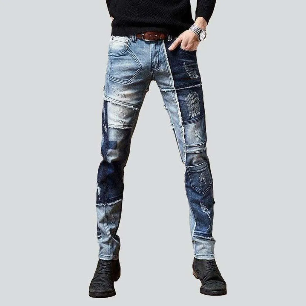 Blue jeans made from pieces