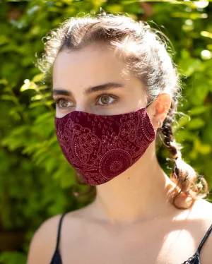 Boho Washable Face Mask Dark Red