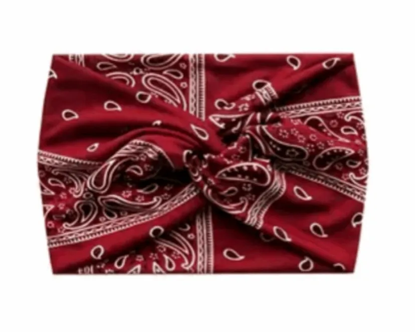 Burgundy Paisley Print Turban Headband Ear Warmer