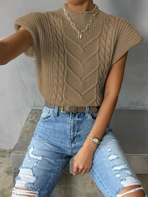 Cap Sleeve Cable Knit Sweater