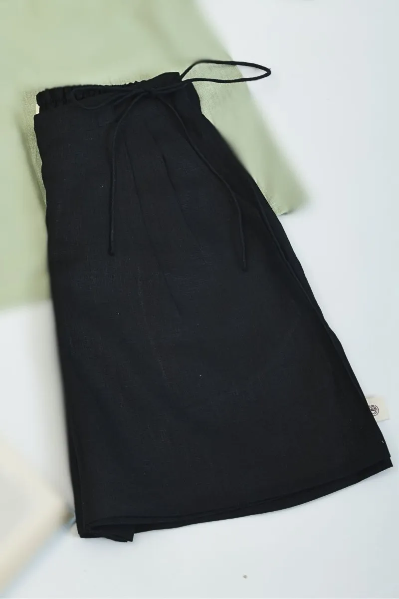 Casual Hemp Shorts with Side-Tying String- Truffle Black