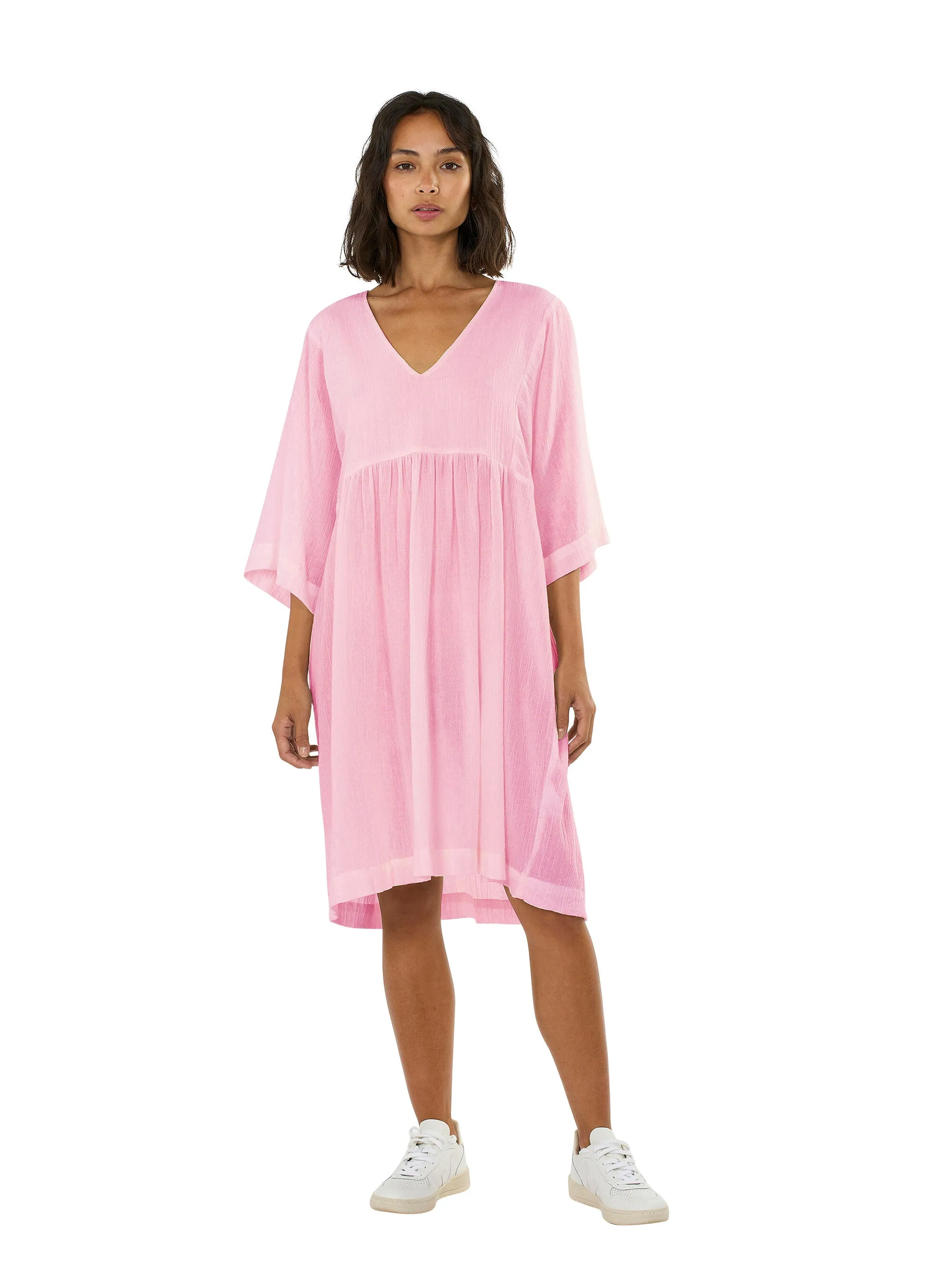 Cotton crepe A-shape dress - Parfait Pink