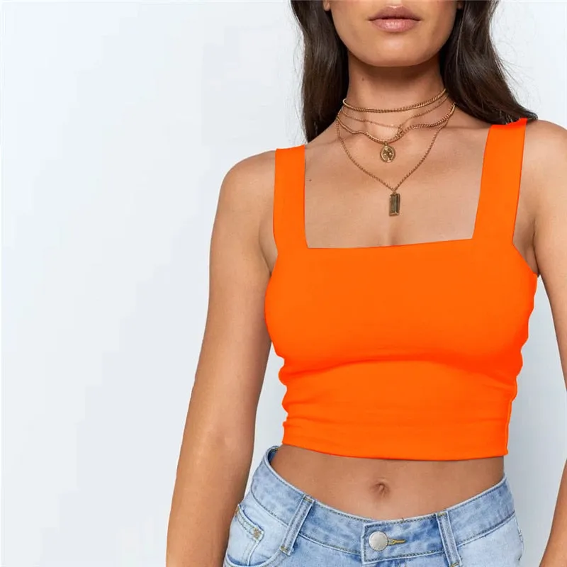 Cotton Sleeveless Off Shoulder Backless Square Neck Tank Top