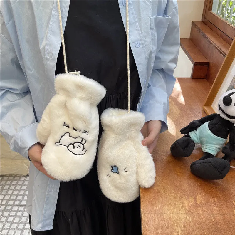 Cute Fluffy Animal Gloves Thick Keep Warm Riding Gloves