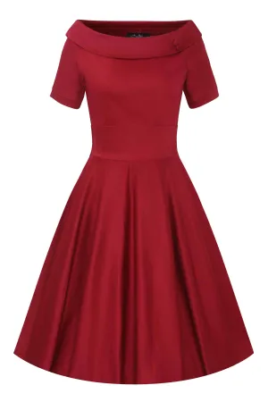 Darlene Burgundy Roll Collar Circle Dress