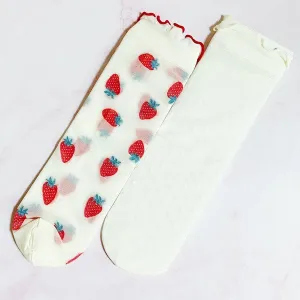 Dots And Strawberries Sheer Socks | Set Of 2 Pairs