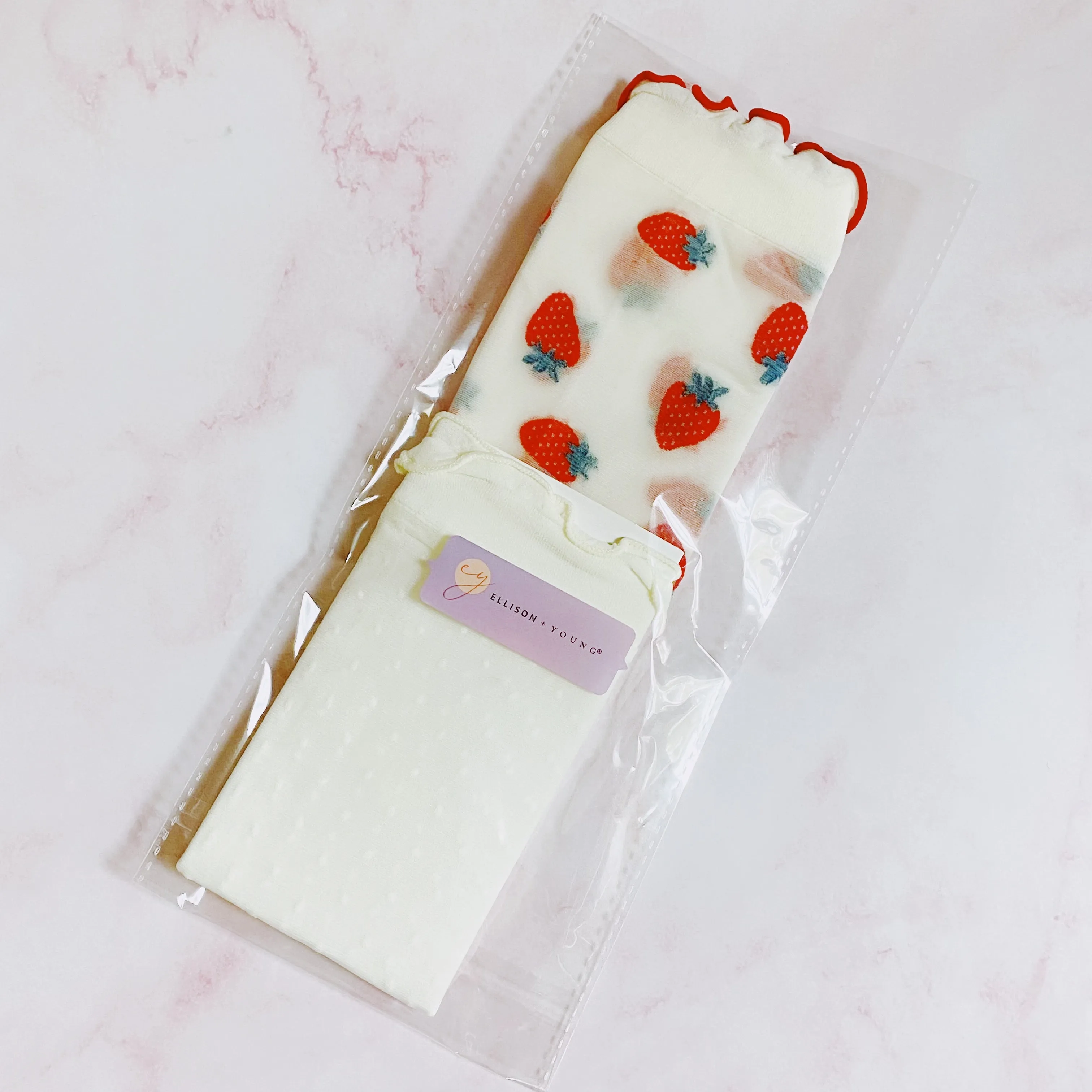 Dots And Strawberries Sheer Socks Set Of 2 Pairs