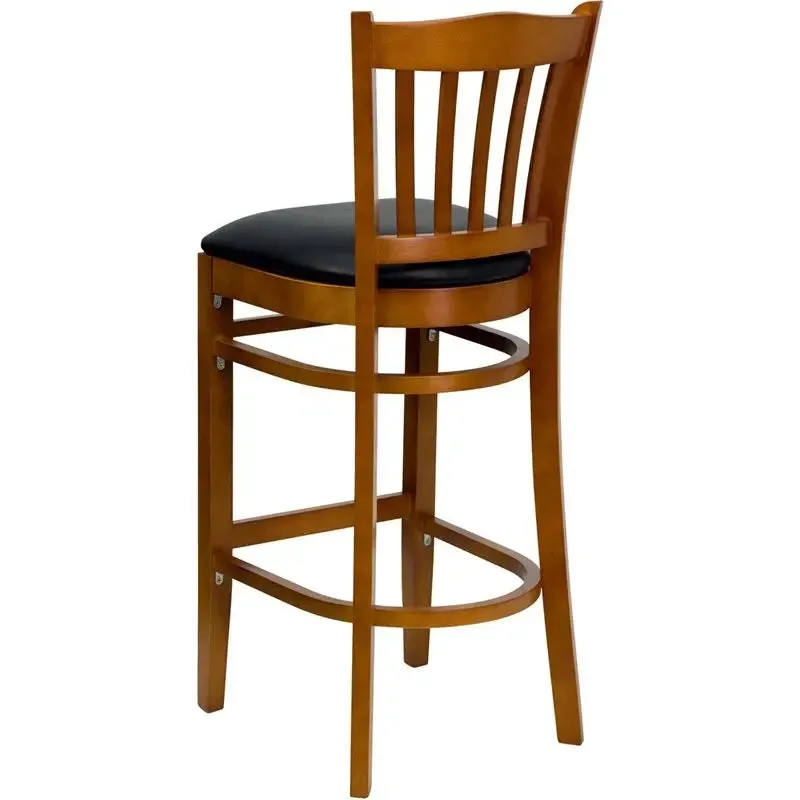 Dyersburg 31"H Wood Barstool Vertical Slat Back Cherry, Black Vinyl Seat