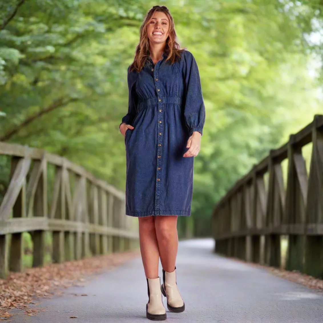 Elastic Waist Dress - Navy