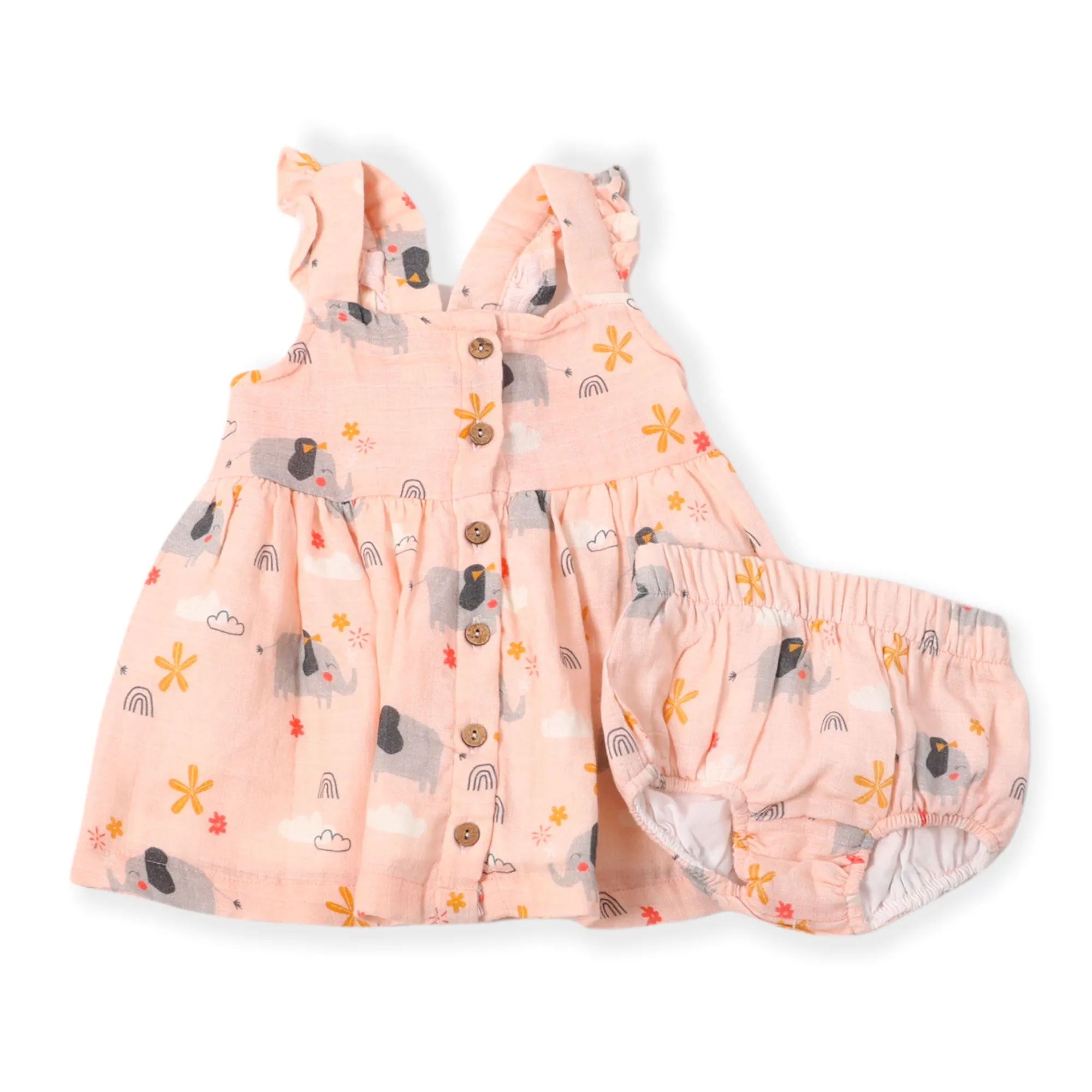 Elephant Button Front Dress  Bloomer SET (Organic Cotton)