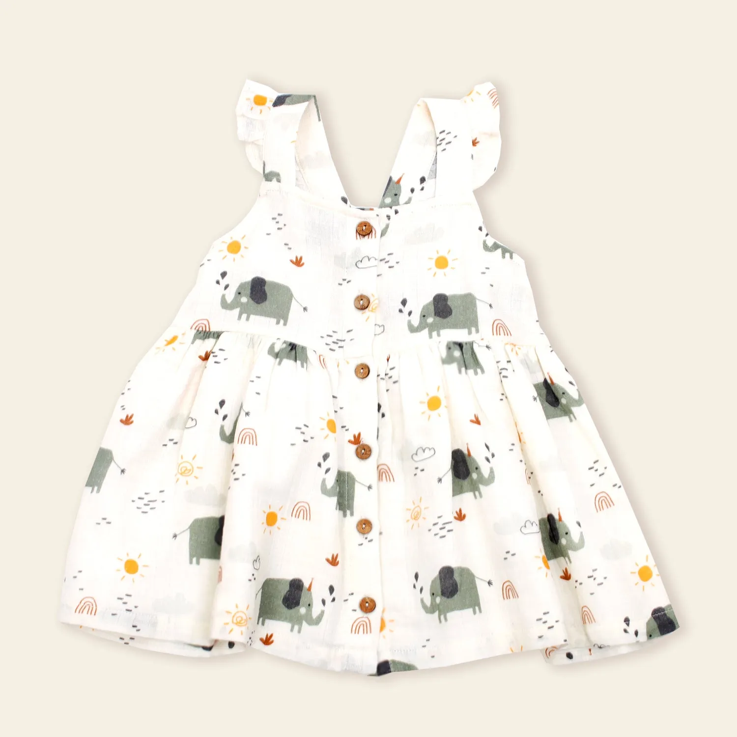 Elephant Button Front Dress  Bloomer SET (Organic Cotton)