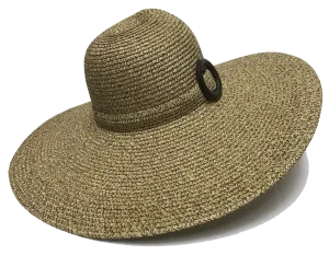 Fashion Hats Ladies Belted Band Hollywood Big Brim Natural Swinger, Brown