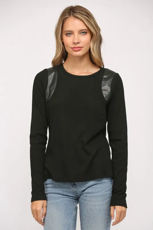 Faux Leather Trimmed Top