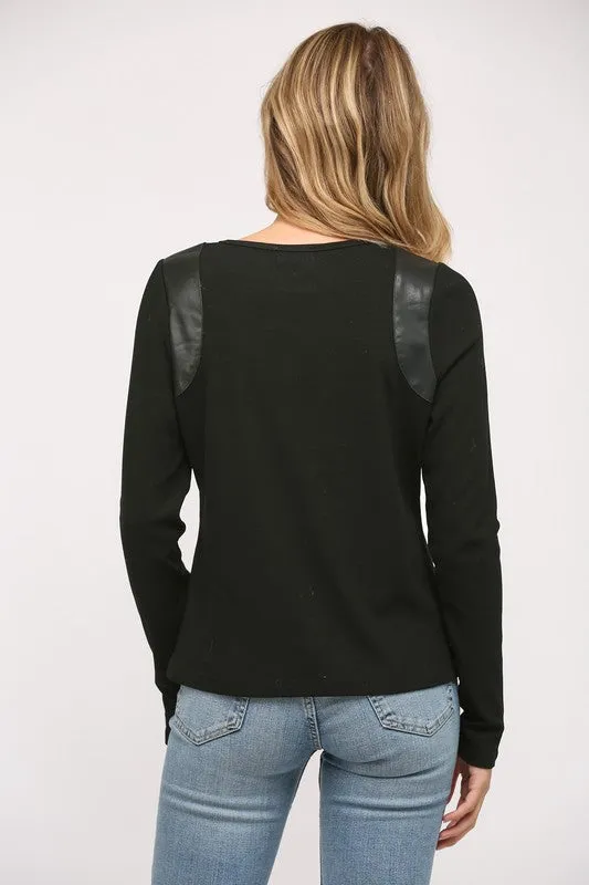 Faux Leather Trimmed Top