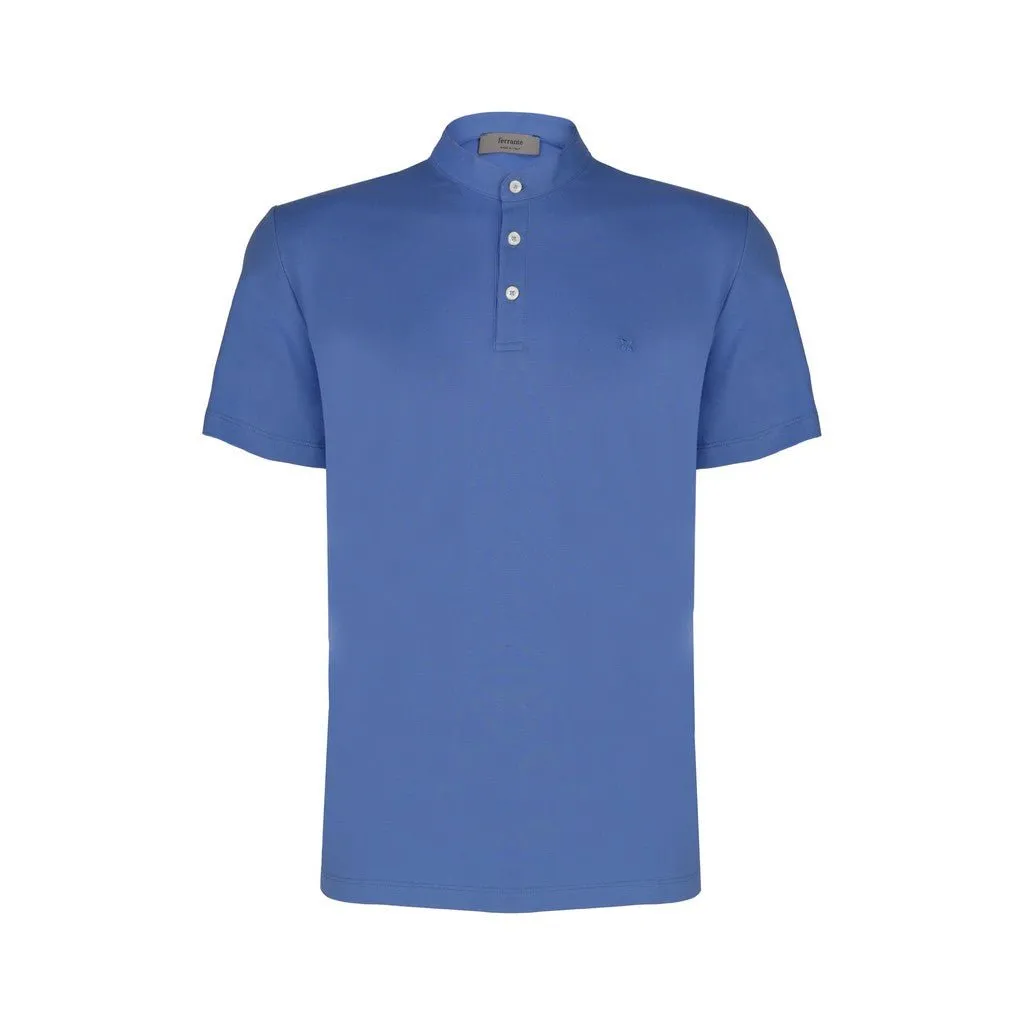 FERRANTE Button Front Short Sleeve Shirt MID BLUE