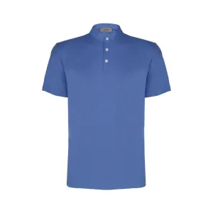 FERRANTE Button Front Short Sleeve Shirt MID BLUE