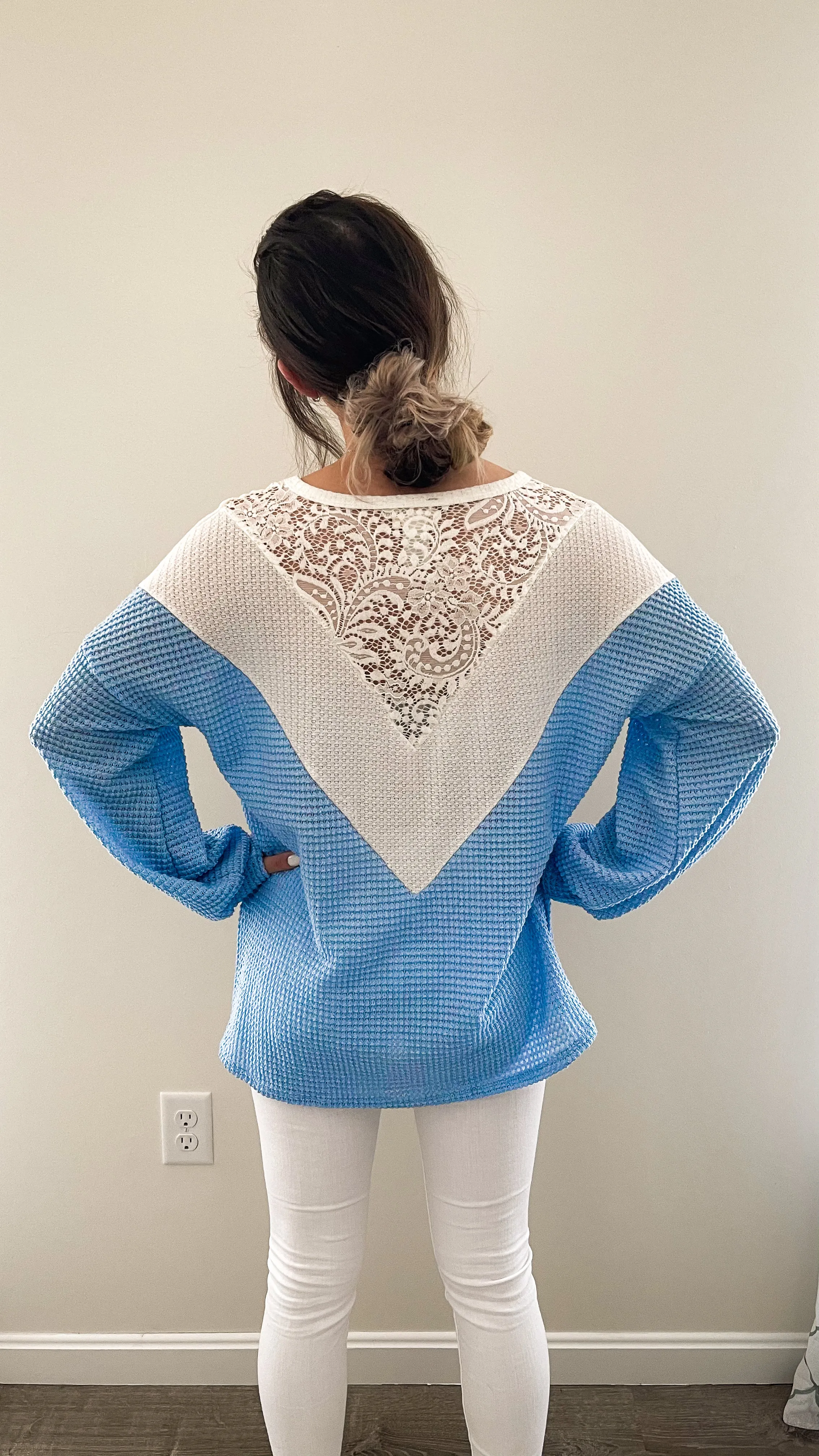 Forget-Me-Not Waffle Knit With Lace Details