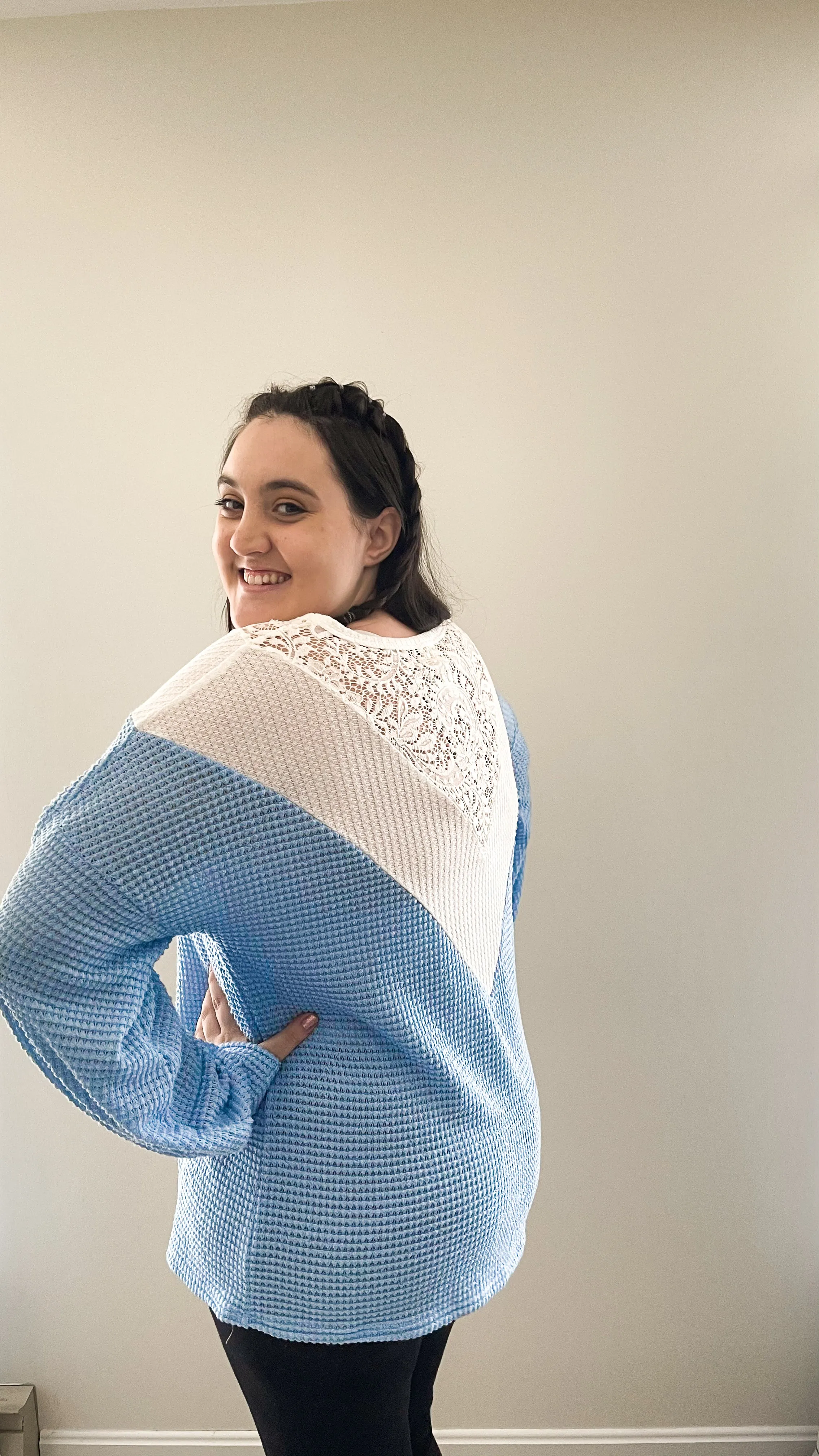 Forget-Me-Not Waffle Knit With Lace Details