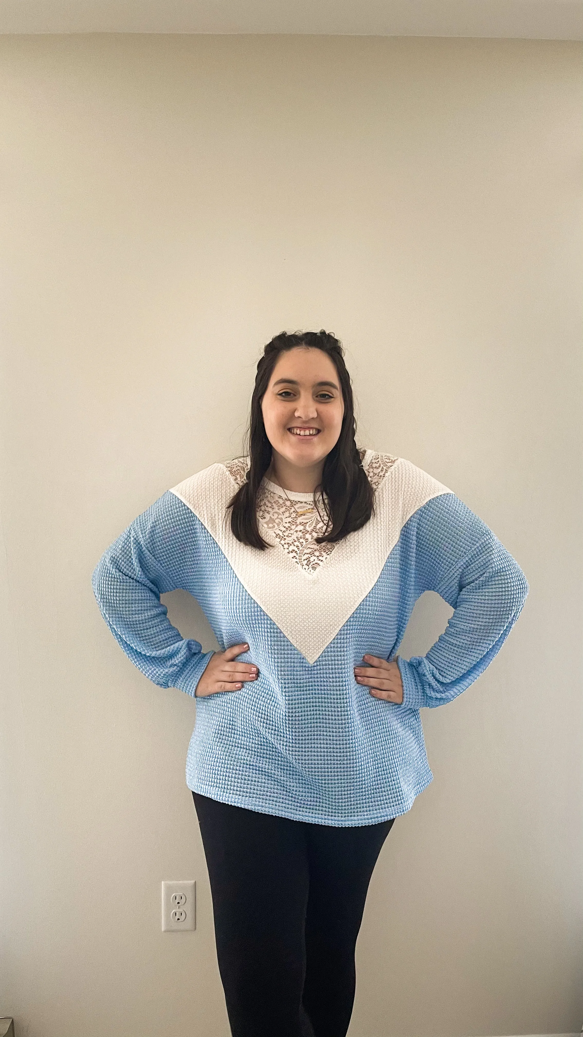 Forget-Me-Not Waffle Knit With Lace Details