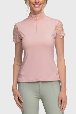 Galloon Lace Coral Short Sleeve Sun Shirt