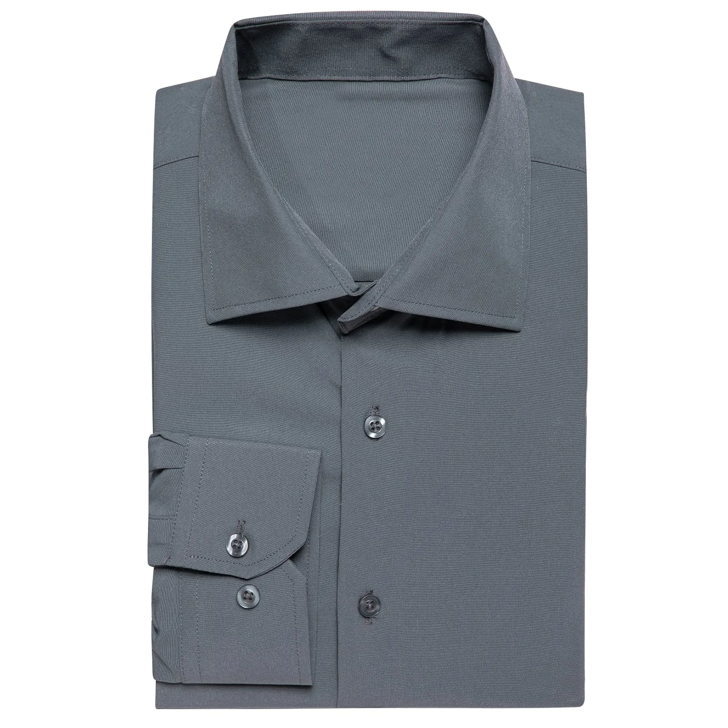 Grey Solid Cotton Stretchy Fabric Men's Long Sleeve Shirt