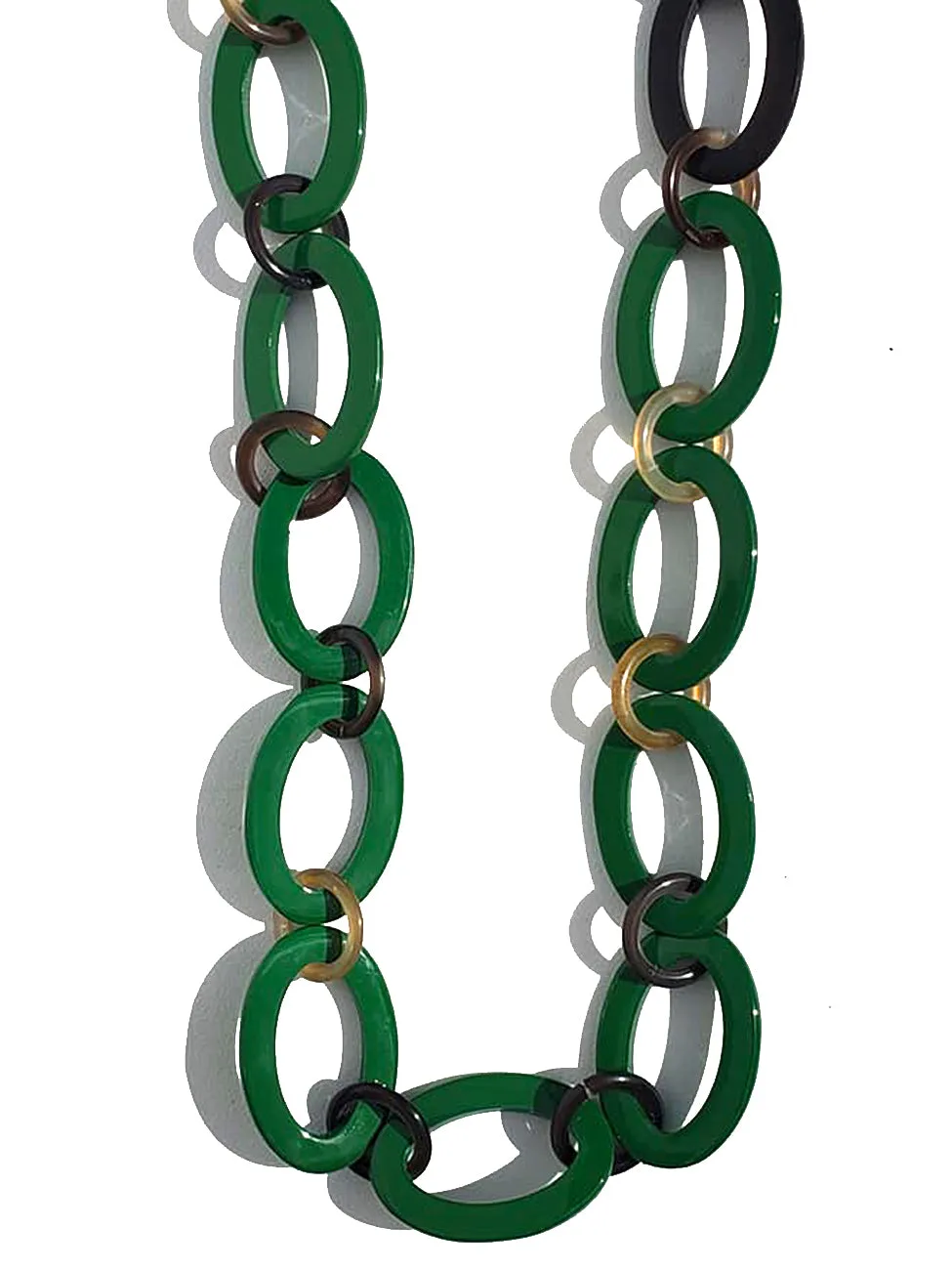 Horn Necklace Green Lacquer Mixed Links