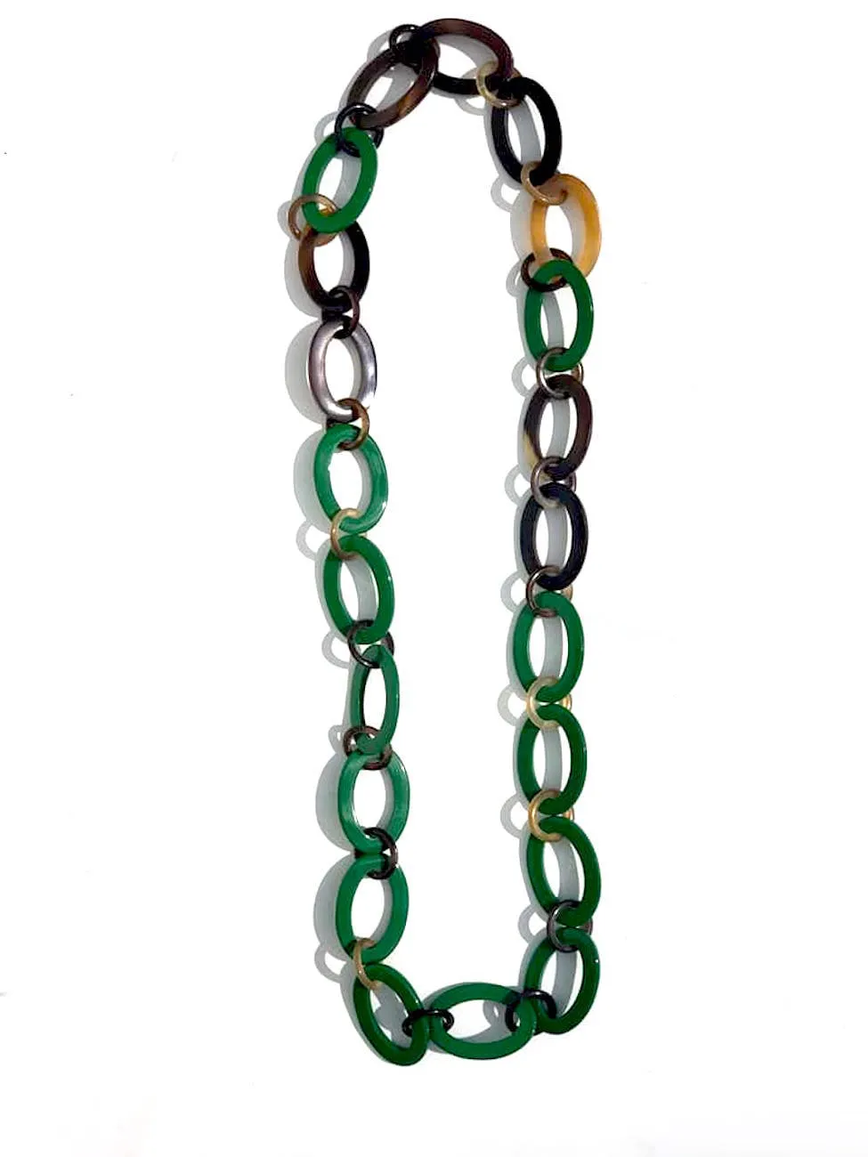 Horn Necklace Green Lacquer Mixed Links