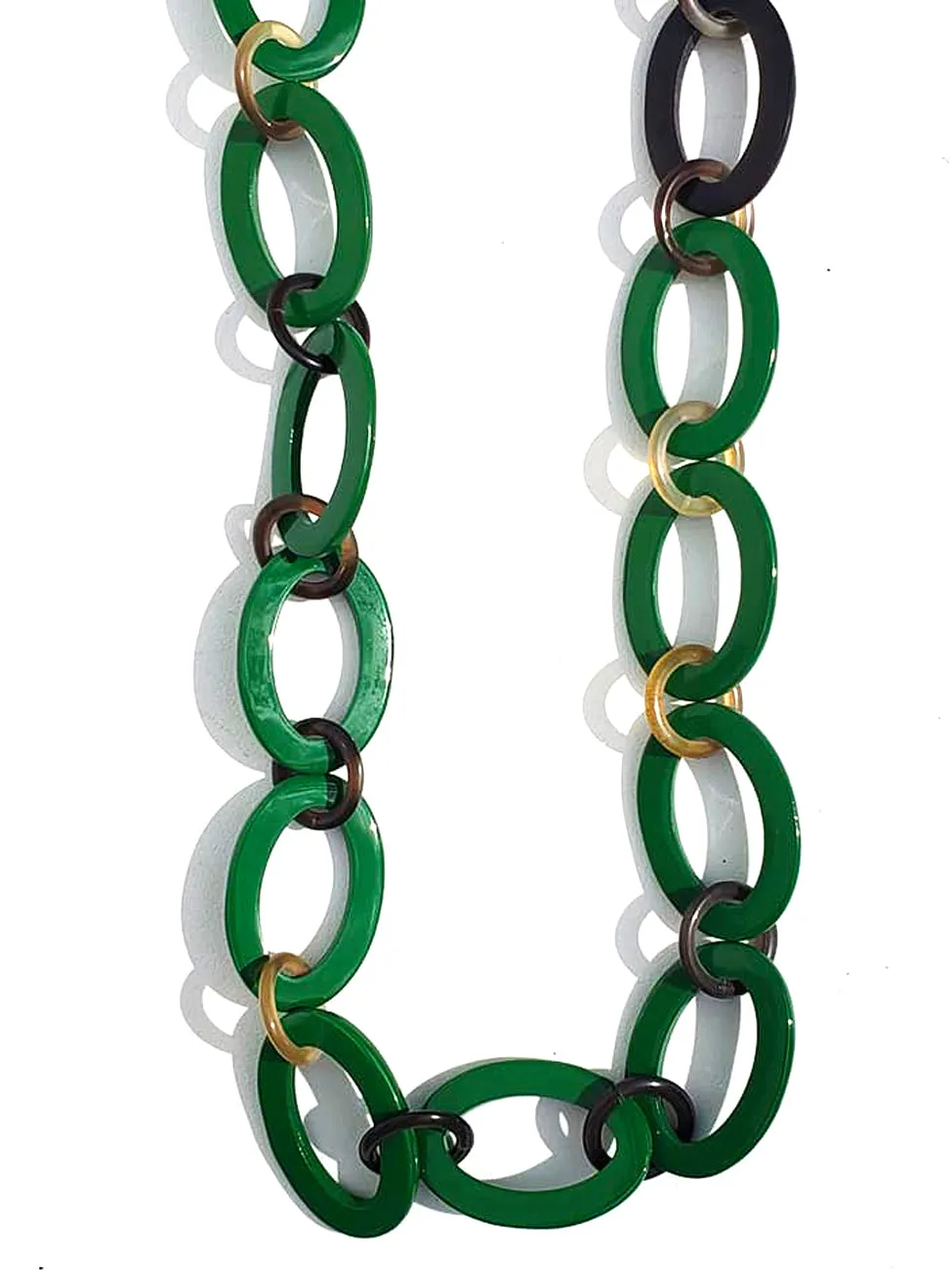 Horn Necklace Green Lacquer Mixed Links