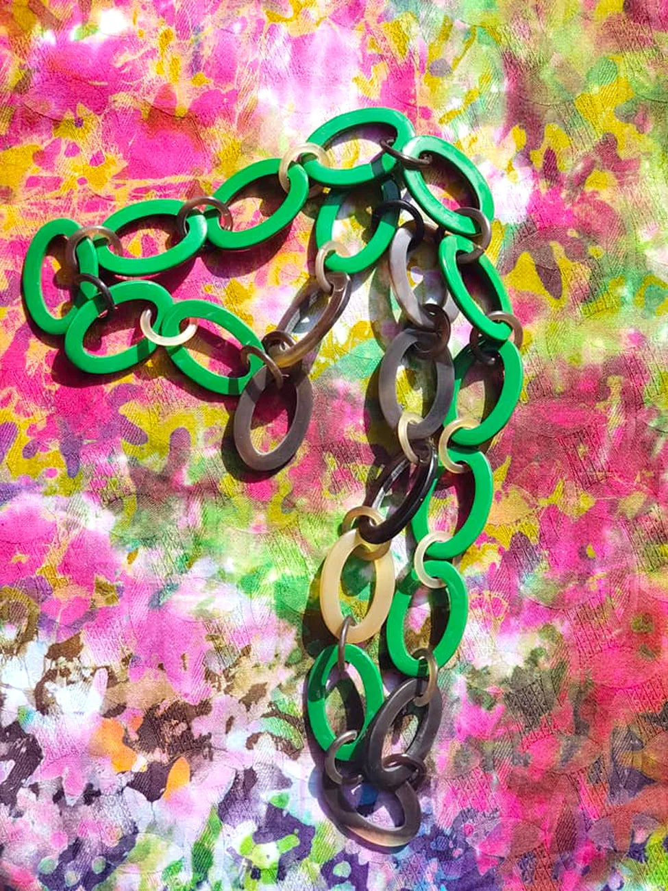 Horn Necklace Green Lacquer Mixed Links