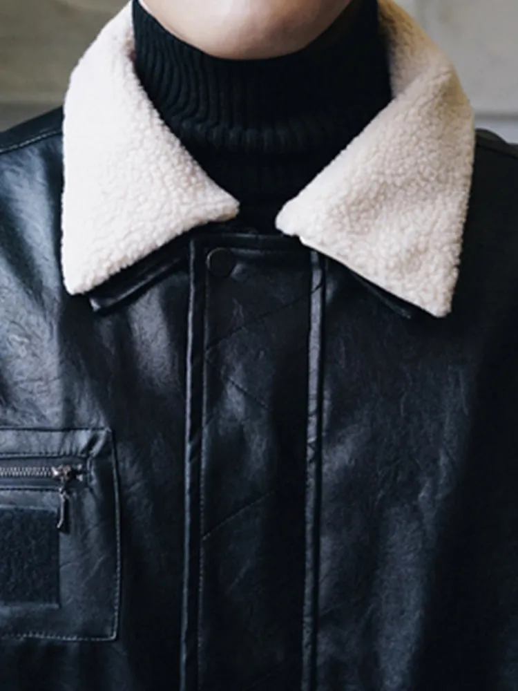 Ivory Collar Fur Thick Warm Leather Jacket