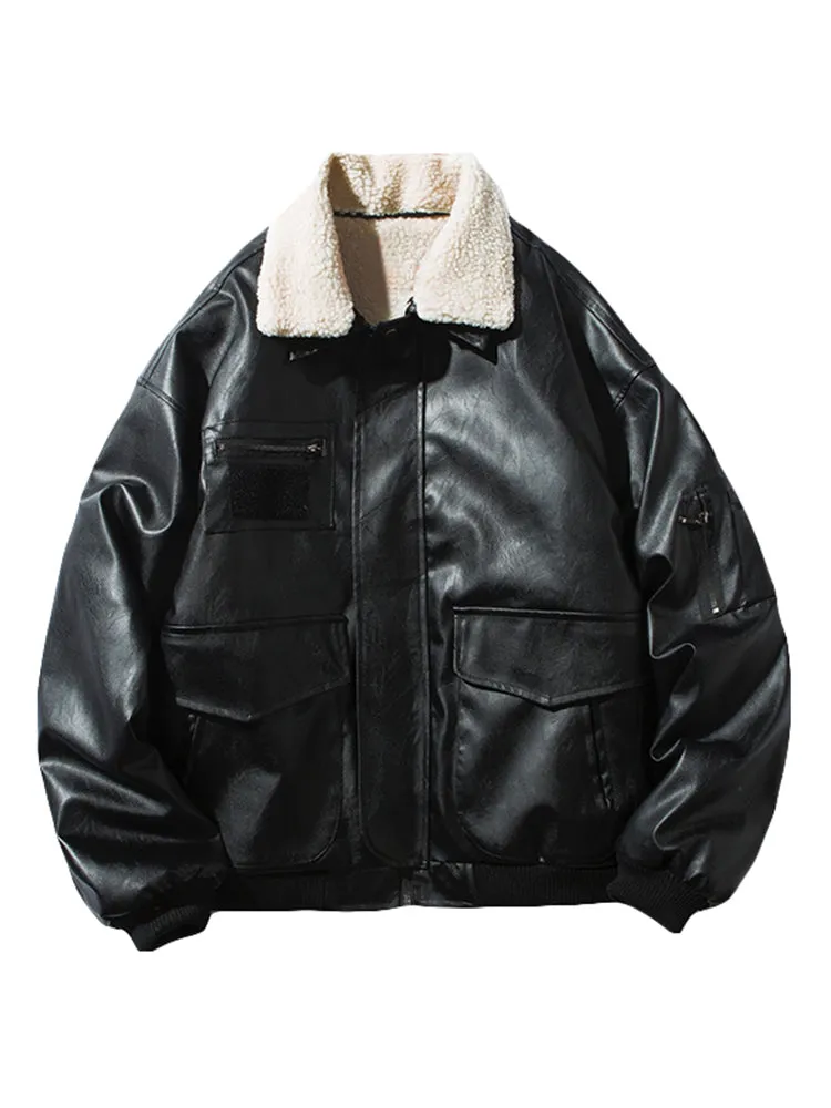 Ivory Collar Fur Thick Warm Leather Jacket