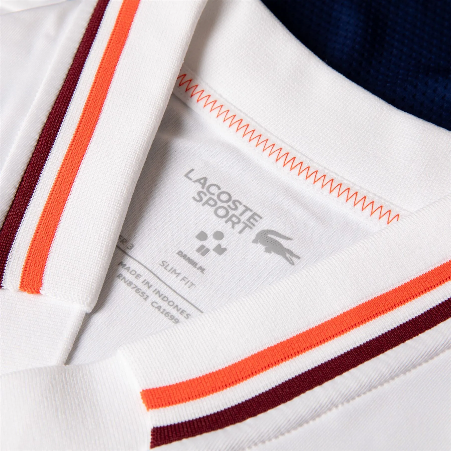 Lacoste Tennis x Daniil Medvedev Slim Fit Seamless Polo White/Orange/Bordeaux/Navy Blue - AW23