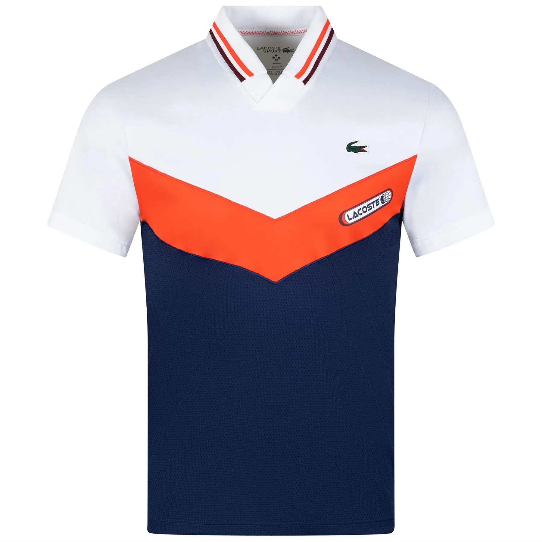 Lacoste Tennis x Daniil Medvedev Slim Fit Seamless Polo White/Orange/Bordeaux/Navy Blue - AW23