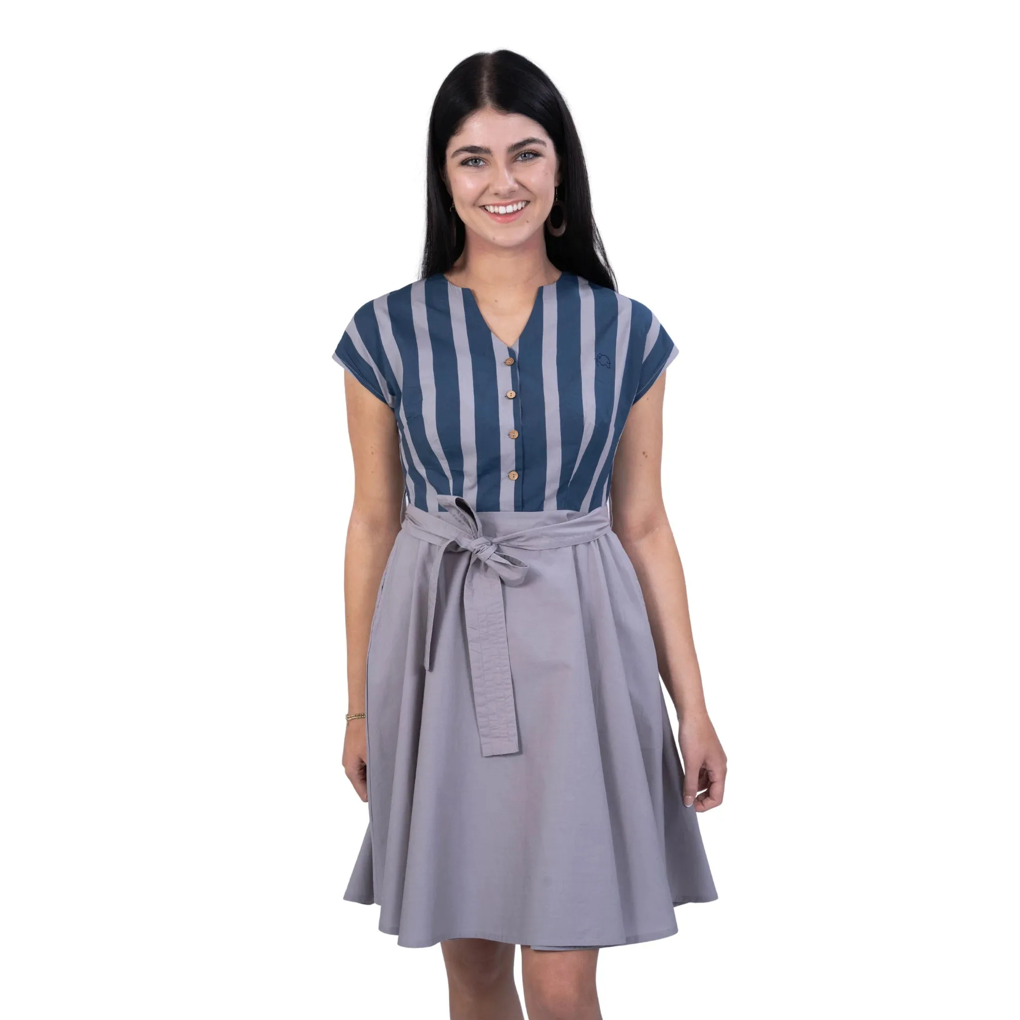 Limited Edition Denim and Opel Striped Midi Dress