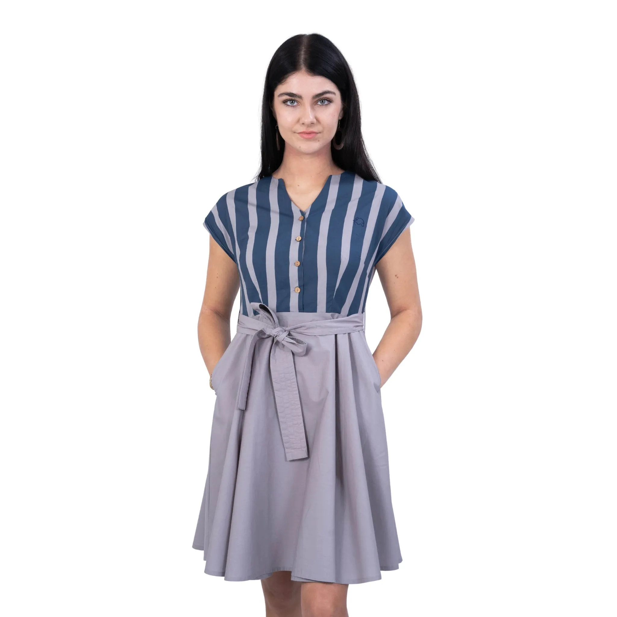 Limited Edition Denim and Opel Striped Midi Dress