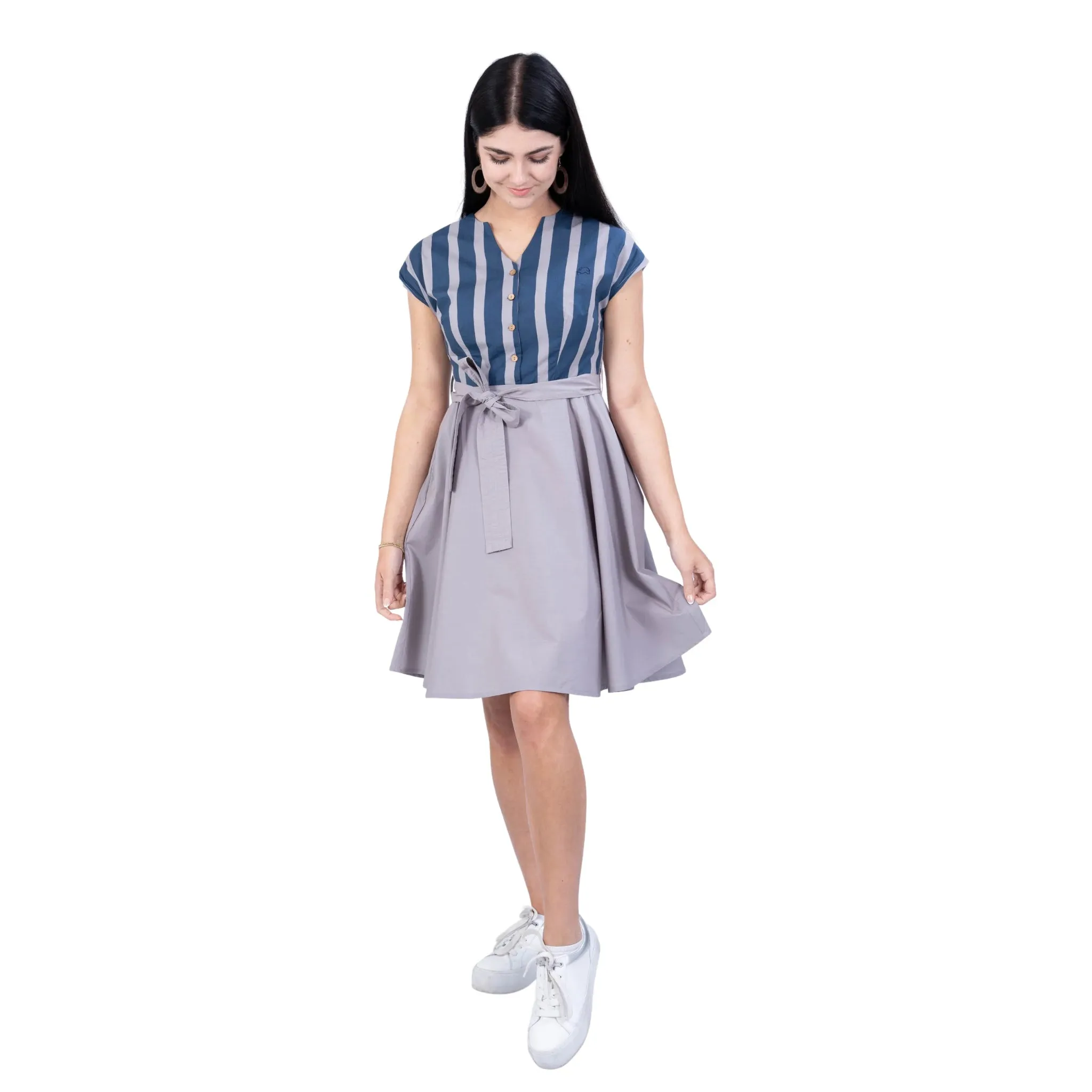 Limited Edition Denim and Opel Striped Midi Dress