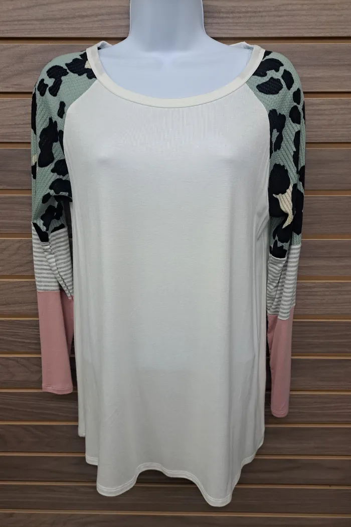 Long sleeve leopard color block